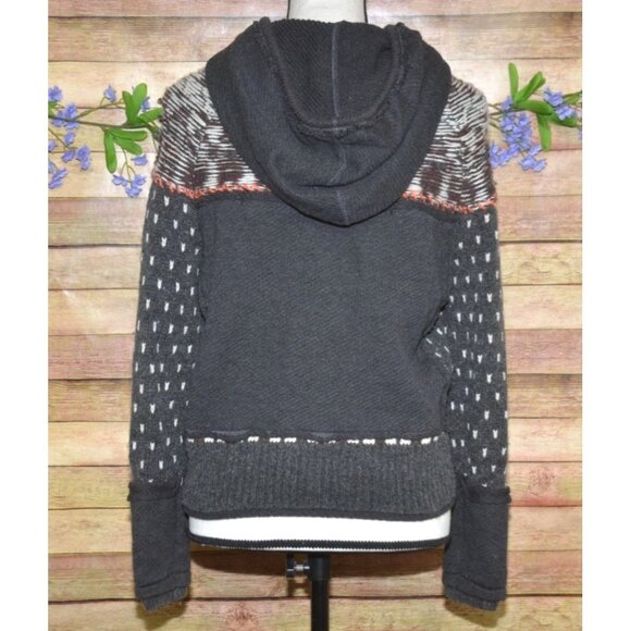 Free People Ladies Gray On My Way Hoodie Knit Sweater Size XS Mixed Print Wool - Picture 12 of 15